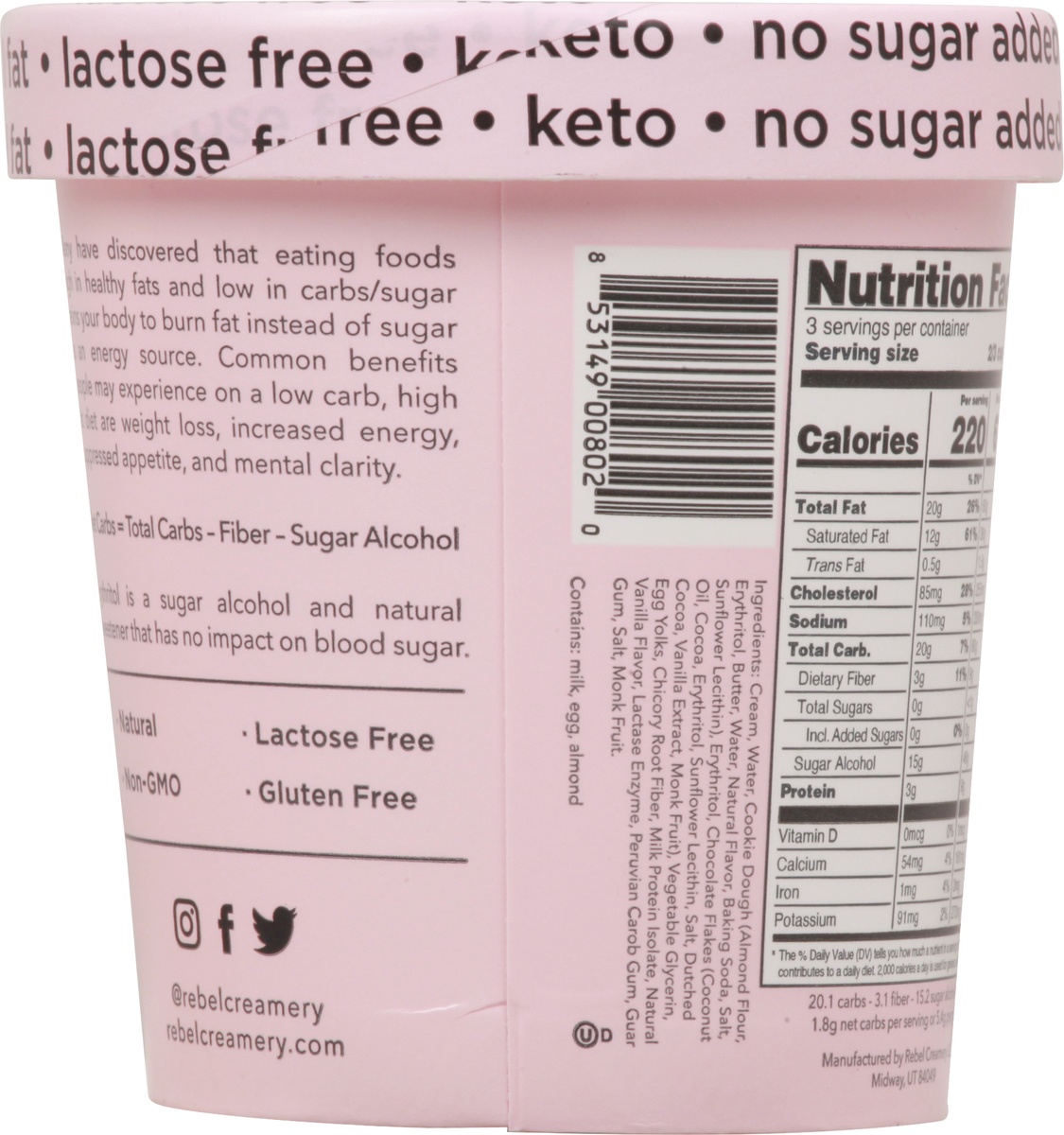 Rebel Creamery Cookie Dough Ice Cream 16 fl oz Shipt