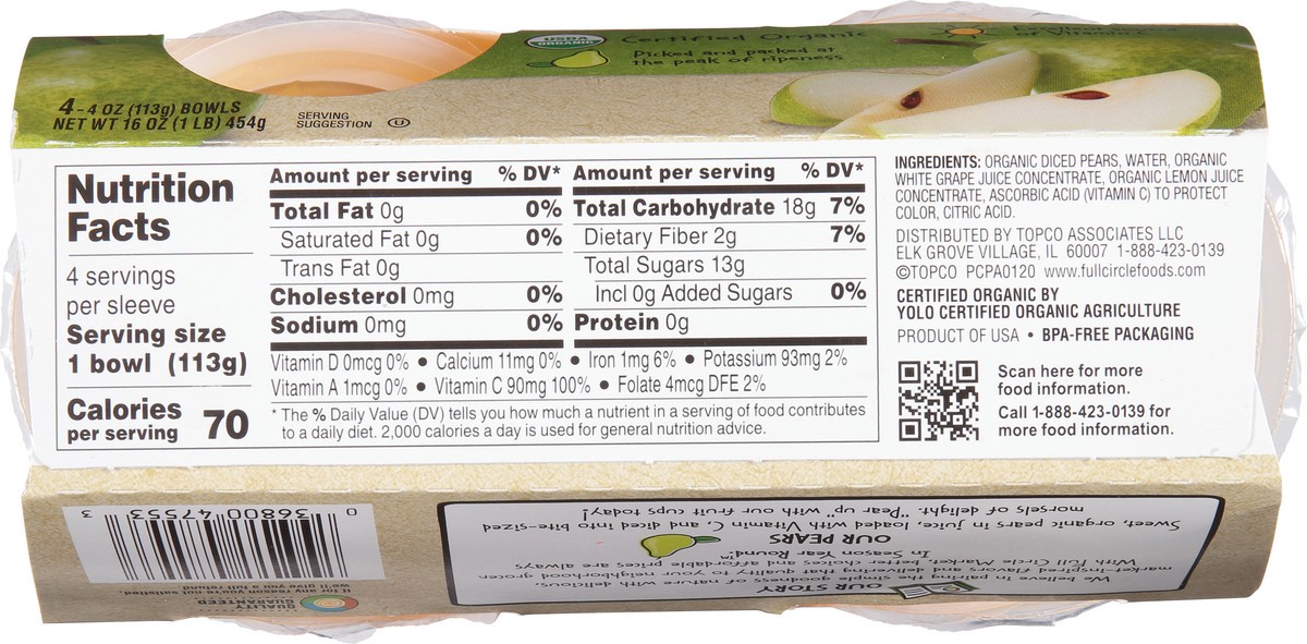 slide 4 of 9, Full Circle Market Organic Bartlett Diced Pears 4 ea, 4 ct
