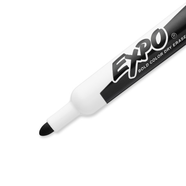 slide 2 of 2, Expo Low-Odor Dry-Erase Markers, Bullet Tip, Black/White Barrel, Black Ink, Pack Of 4 Markers, 4 ct