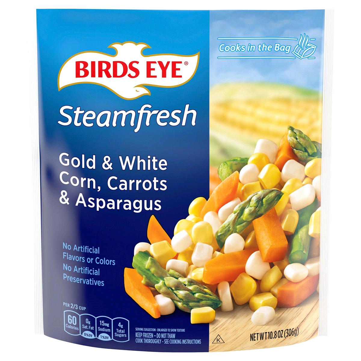 slide 1 of 1, Birds Eye Steamfresh Asparagus, Gold and White Corn & Baby Carrots, 10.8 oz