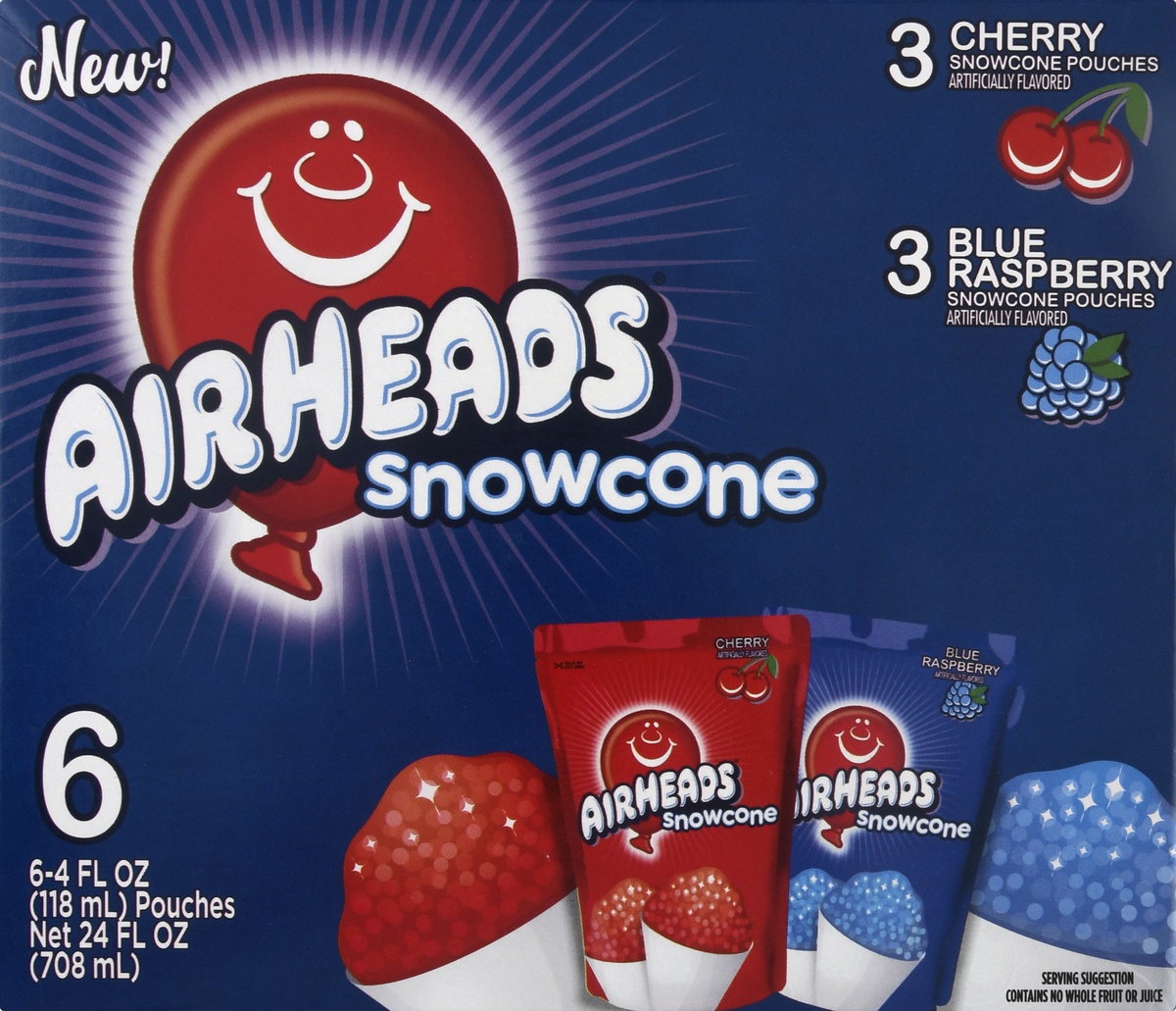 slide 6 of 9, Airheads Snowcone Cherry Blue Raspberry, 6 ct