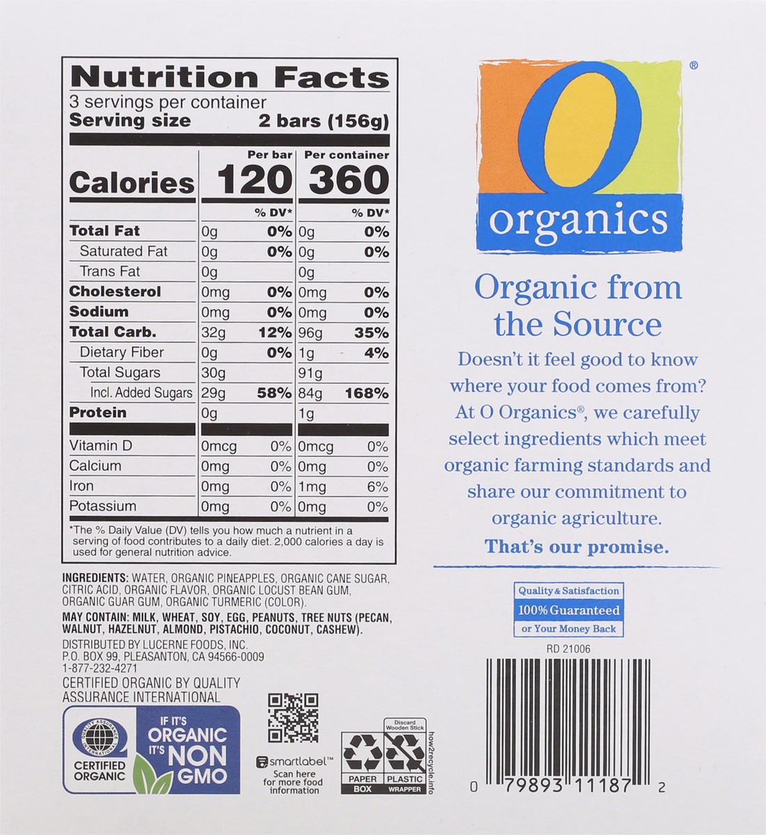 slide 4 of 9, O Organics Fruit Bars Pineapple, 6 ct; 2.45 oz