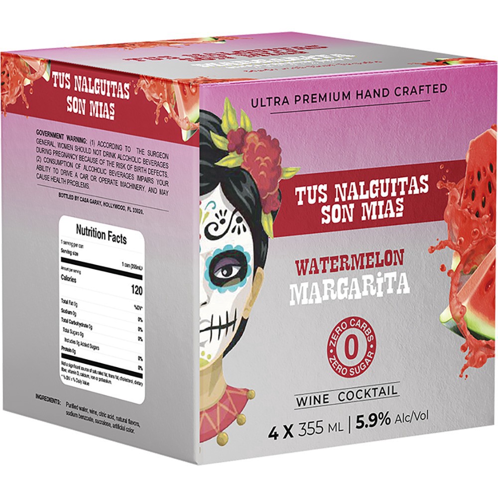 slide 1 of 1, Qvivo Brands Tus Nalguitas Watermelon Marg Wine, 4 ct; 12 oz