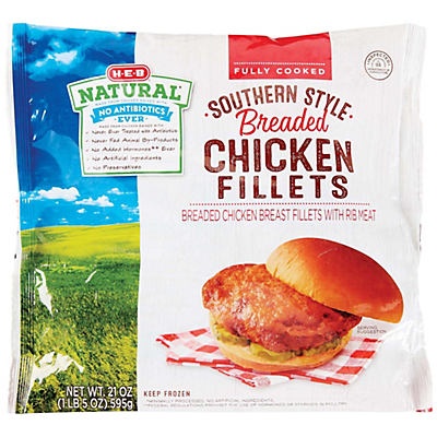 slide 1 of 1, H-E-B Natural Fully Cooked Breaded Chicken Fillets, 21 oz