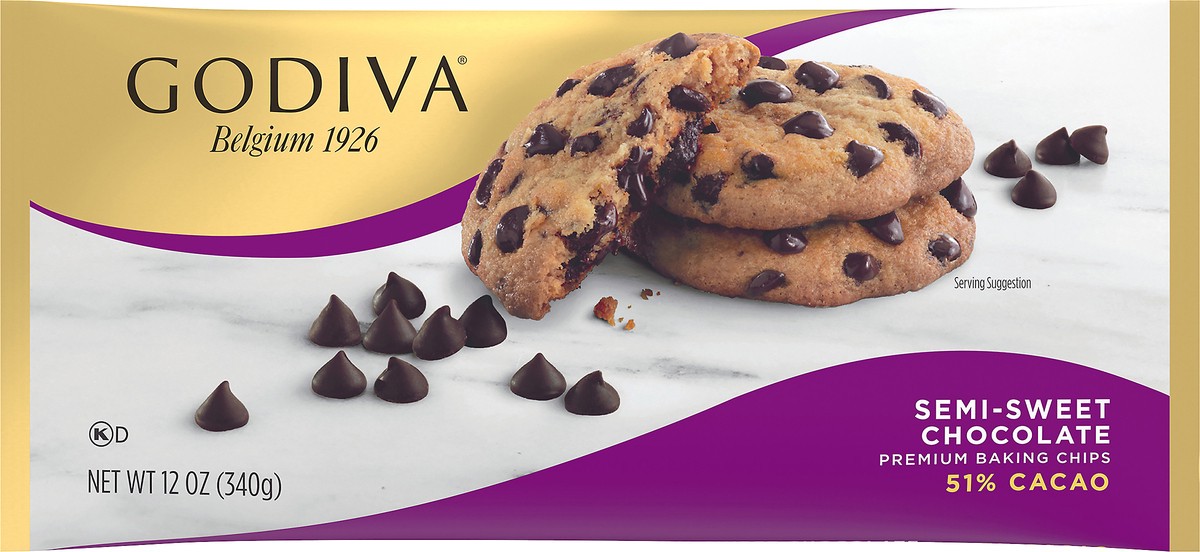 slide 1 of 9, GODIVA Semi Sweet Chocolate Premium Baking Chips, 11 oz Bag, 12 oz