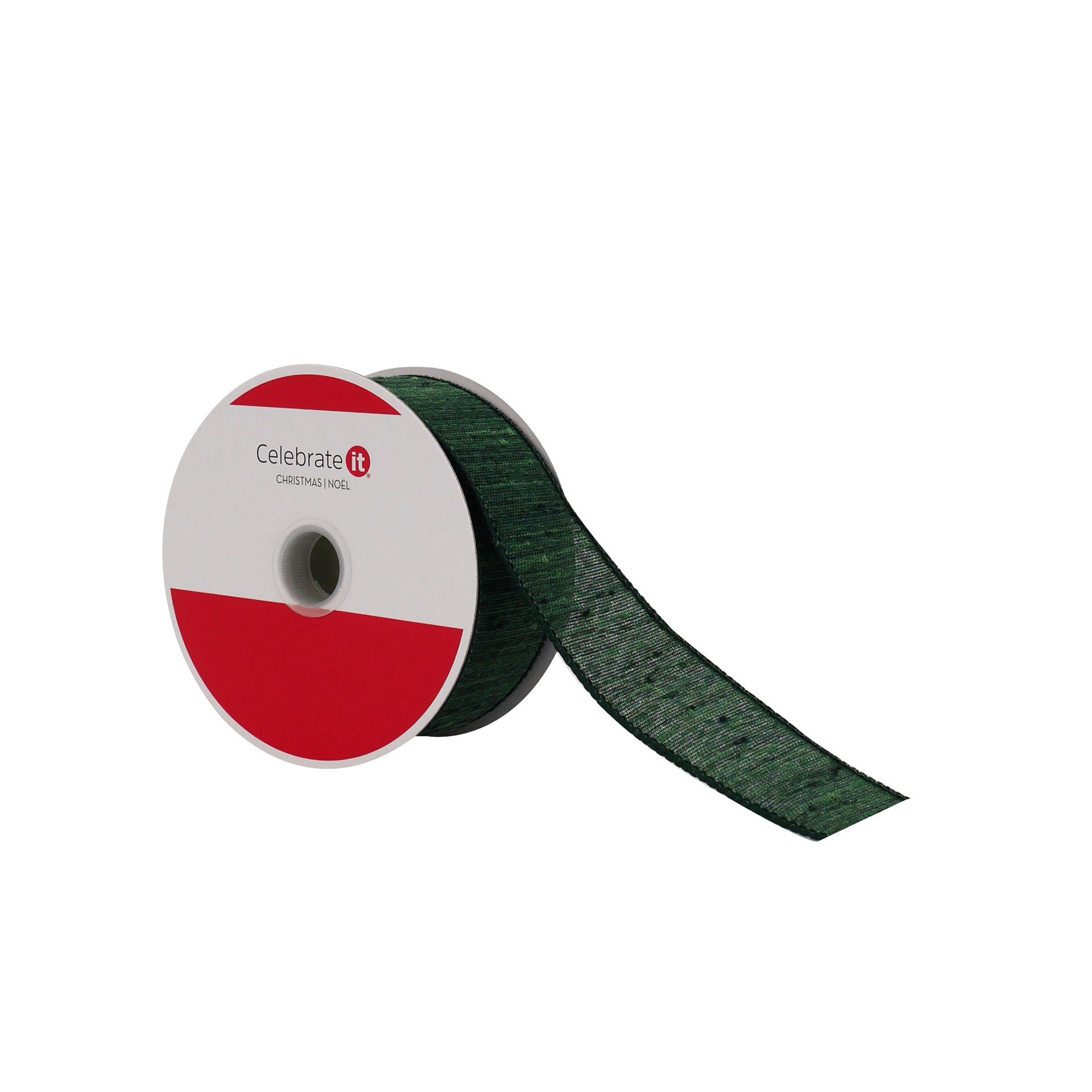 slide 2 of 3, 1.5" X 30ft. Green Faux Linen Wired Ribbon By Celebrate It, 1.5 in x 30 ft