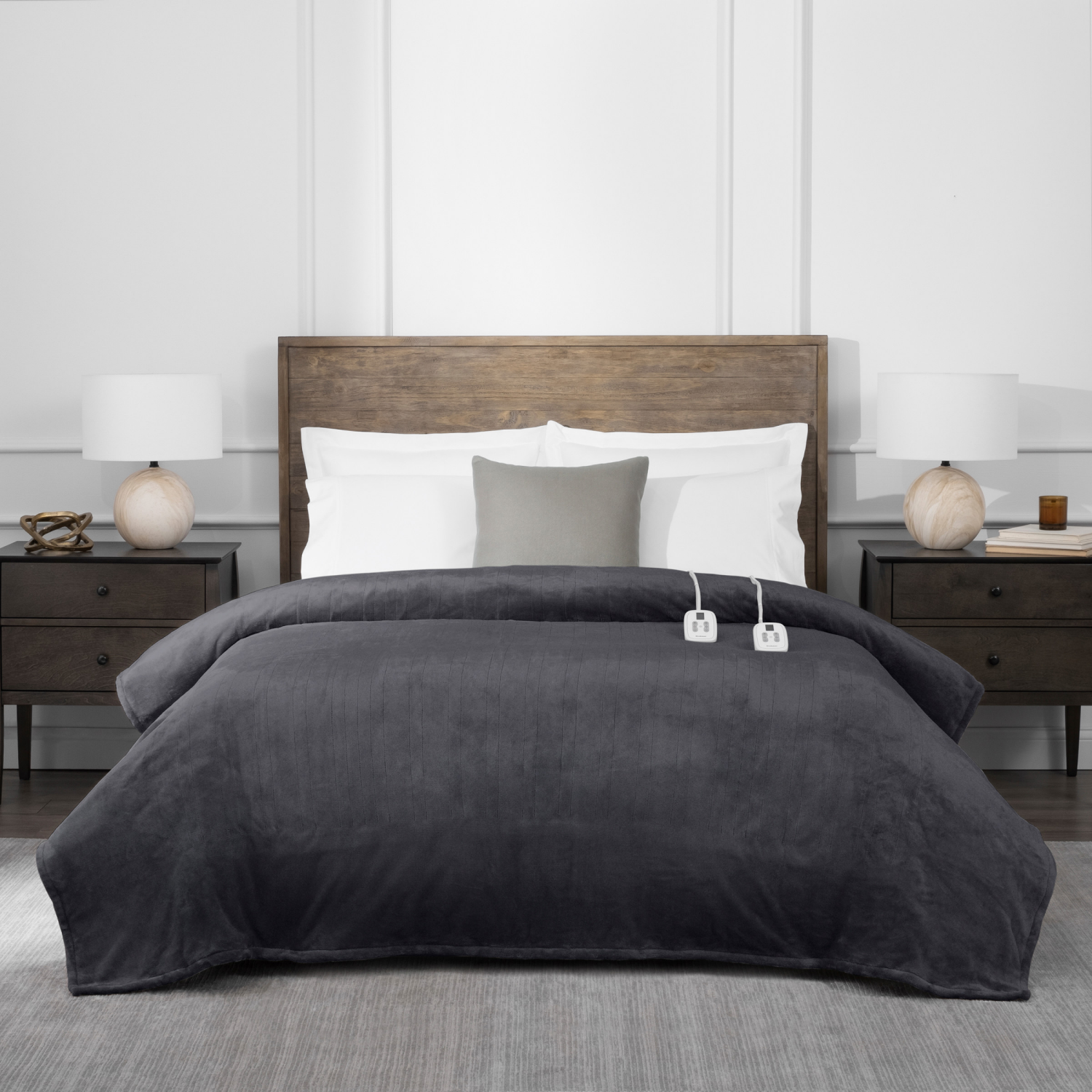 slide 1 of 8, Brookstone Heated Blanket Gray King, 1 ct