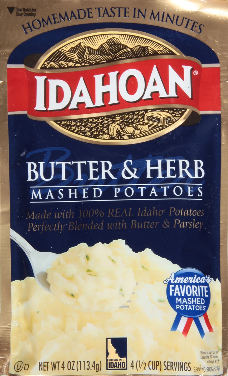 slide 2 of 9, Idahoan Butter & Herb Mashed Potatoes 4 oz, 4 oz