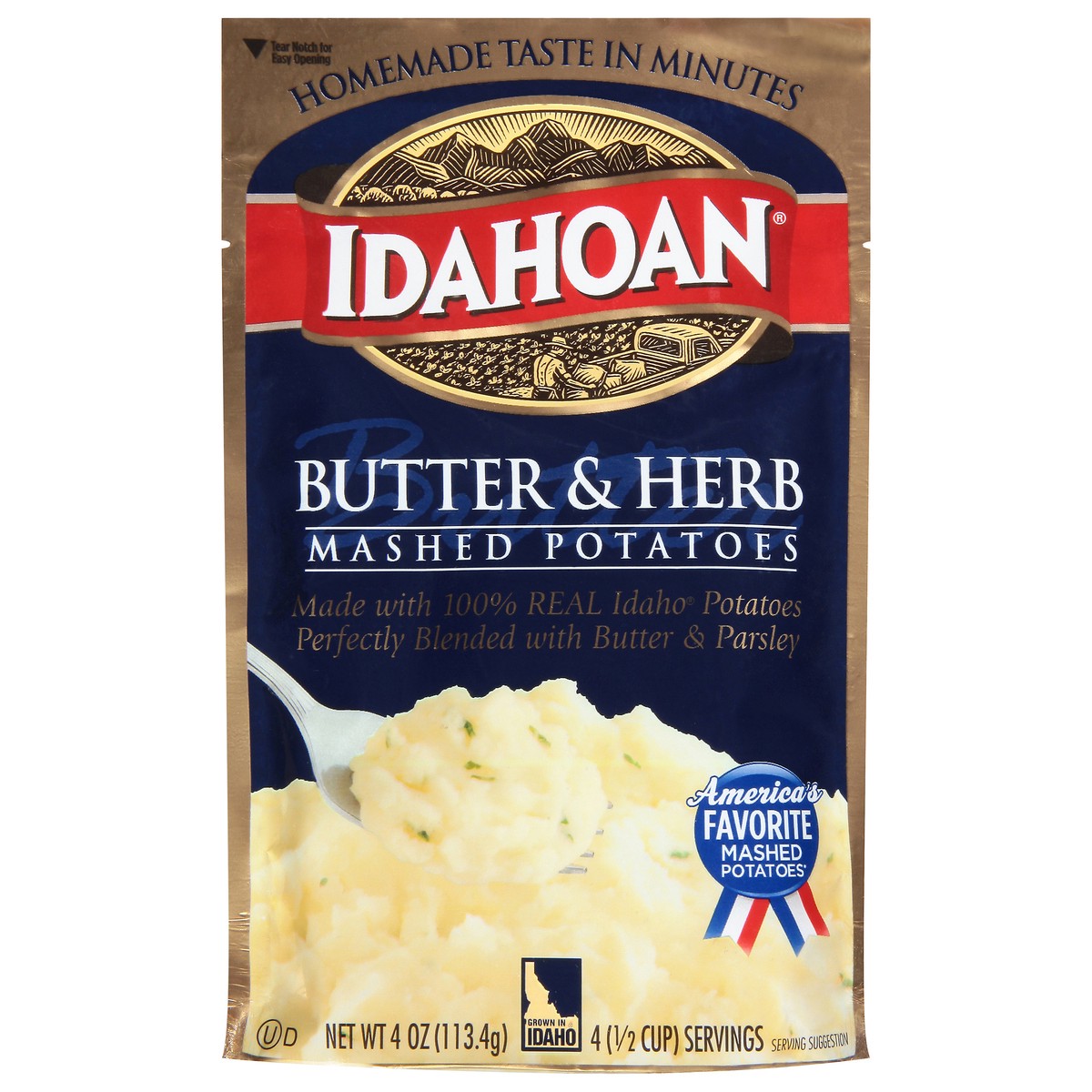 slide 1 of 9, Idahoan Butter & Herb Mashed Potatoes 4 oz, 4 oz