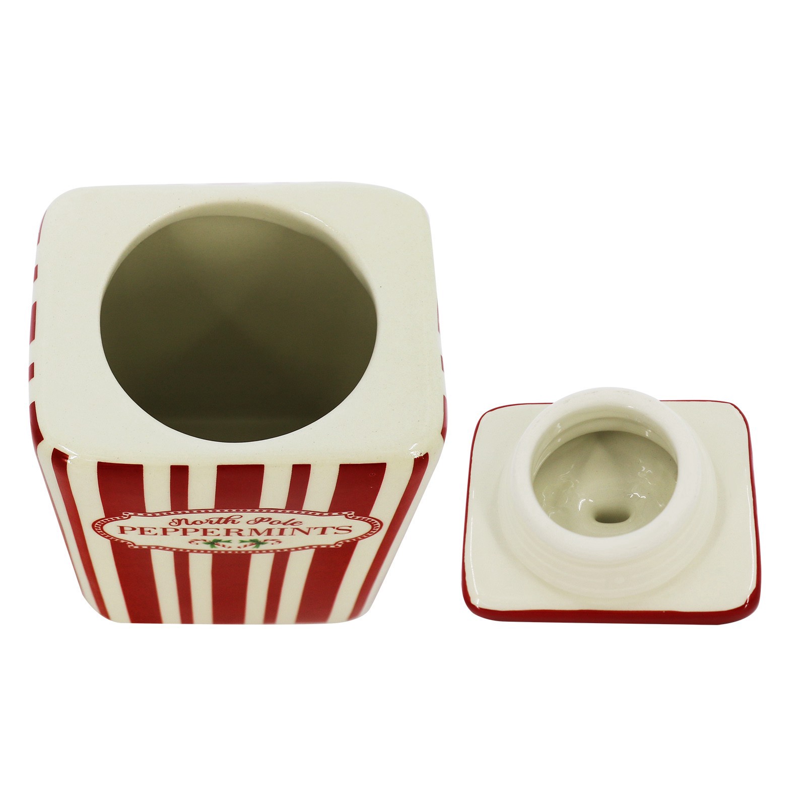 slide 3 of 5, 7.5" North Pole Peppermints Ceramic Container By Ashland, 3.75 in x 3 in x 7.625 in