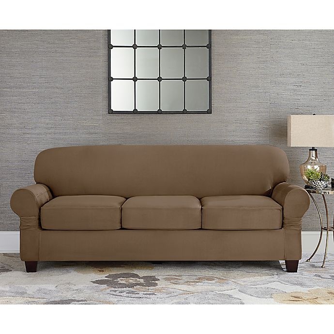 slide 1 of 1, SureFit Home Decor Designer Suede Individual Cushion 3-Seat Sofa Slipcover - Taupe, 1 ct