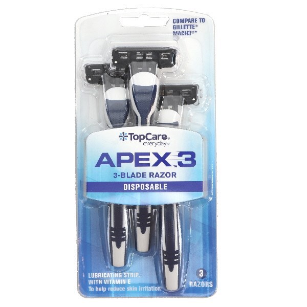 slide 1 of 6, TopCare Men's Apex3 Disposable Razor, 3 ct