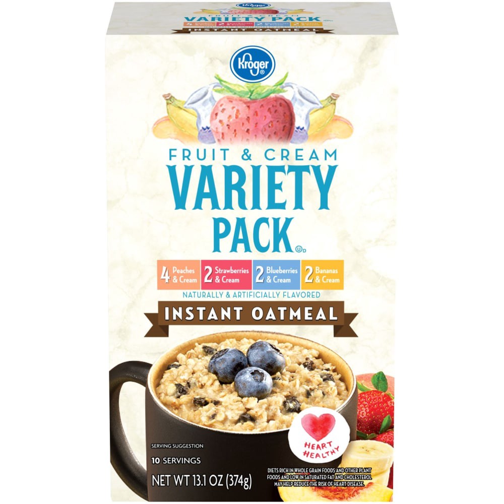 slide 1 of 3, Kroger Fruit & Cream Variety Pack Instant Oatmeal Packets, 10 ct; 1.31 oz