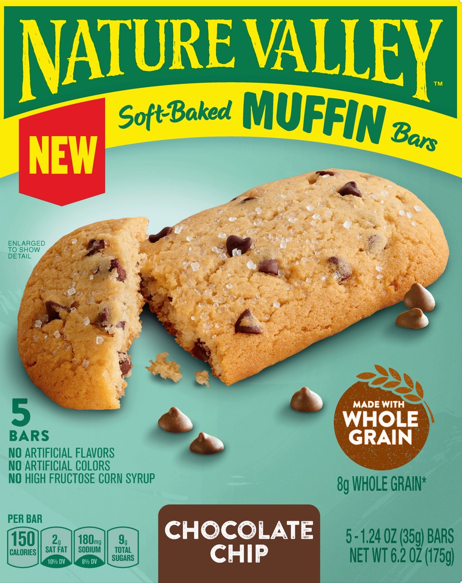 slide 7 of 9, Nature Valley Soft-Baked Muffin Bars, Chocolate Chip, Snack Bars, 5 Bars, 6.2 OZ, 6.2 oz