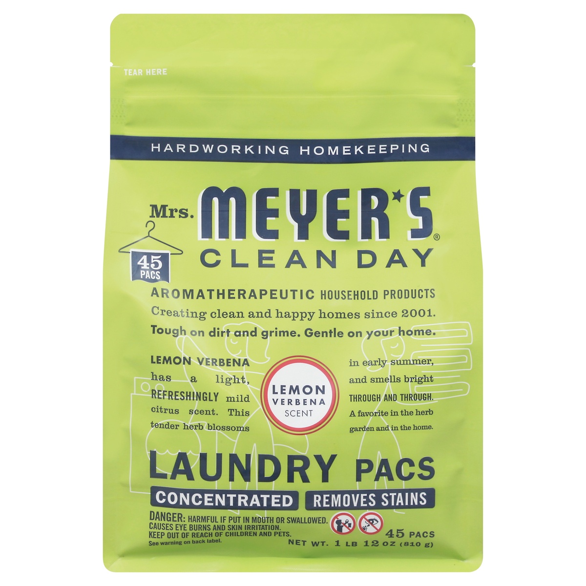 slide 1 of 1, Mrs. Meyer's Clean Day Lemon Verbena Scent Laundry Pacs 45 ea, 45 ct