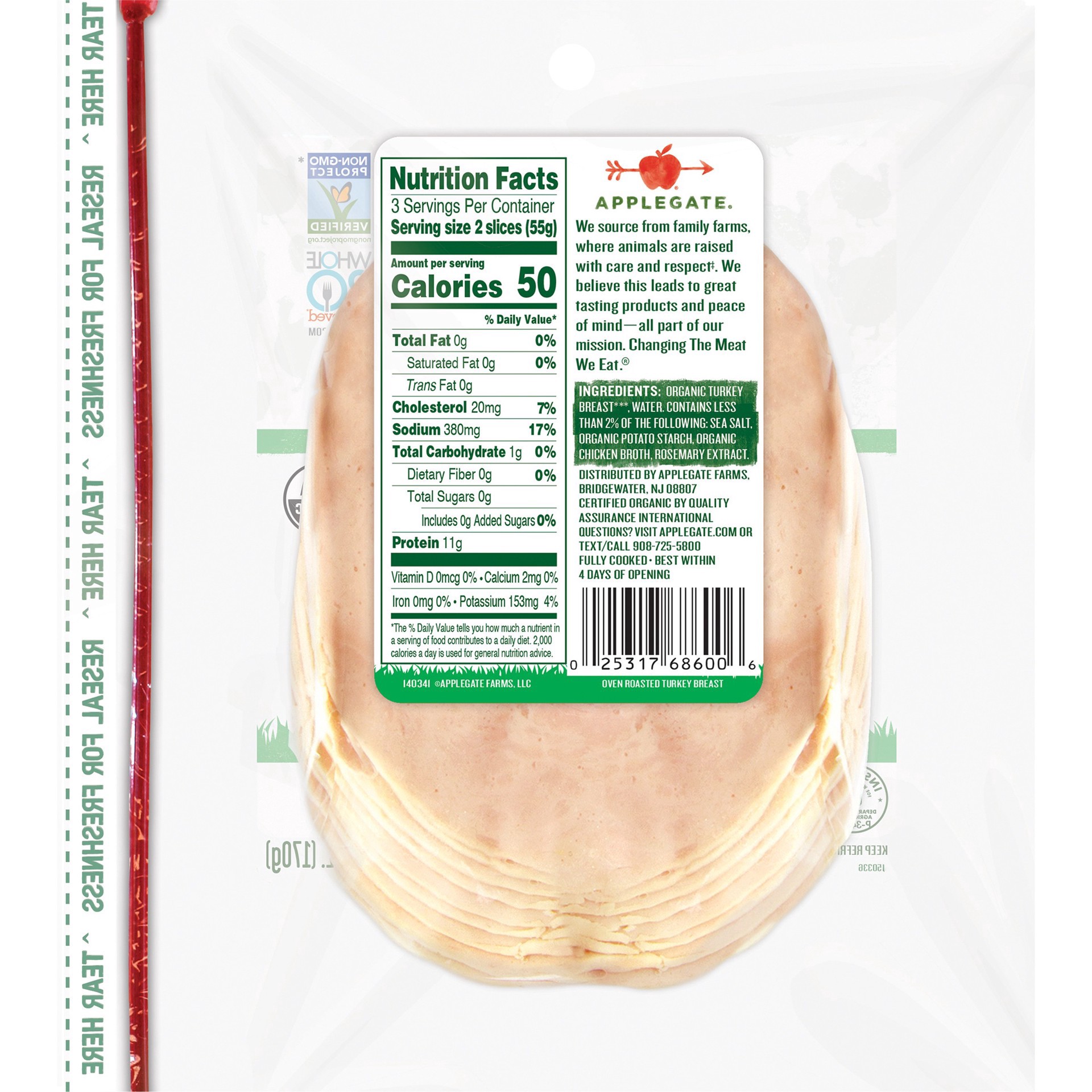 slide 8 of 9, Applegate Organics Oven Roasted Turkey Breast, 6 oz