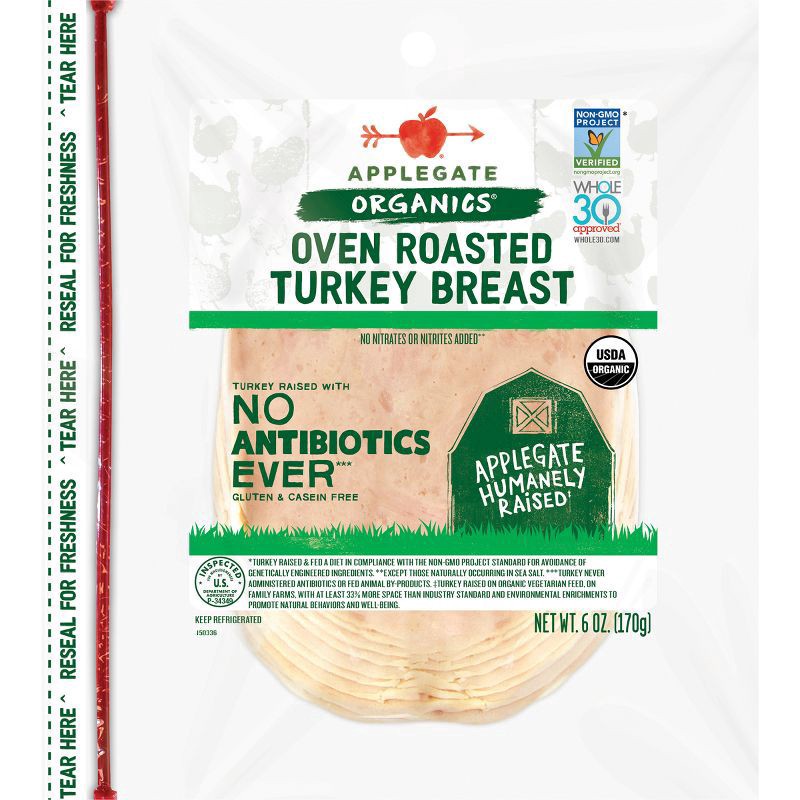 slide 1 of 9, Applegate Organics Oven Roasted Turkey Breast Sliced, 6oz, 6 oz