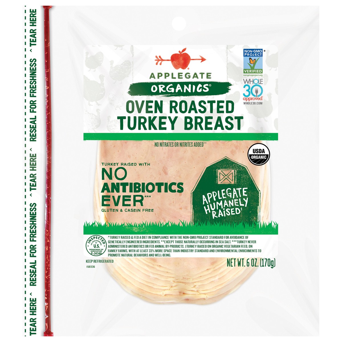 slide 1 of 9, Applegate Organics Oven Roasted Turkey Breast, 6 oz