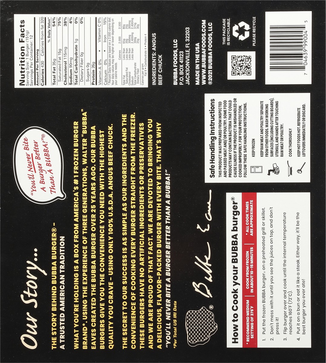 slide 2 of 13, BUBBA Burger Angus Beef Burgers 12 - 0.33 lb ea, 12 ct