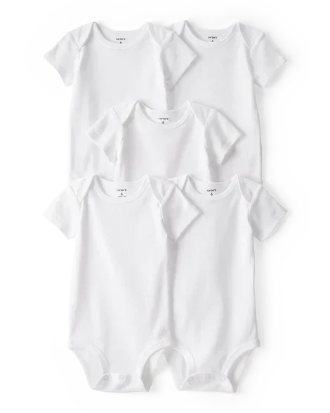 slide 1 of 1, carter's White Short Sleeve Bodysuits, 5 ct