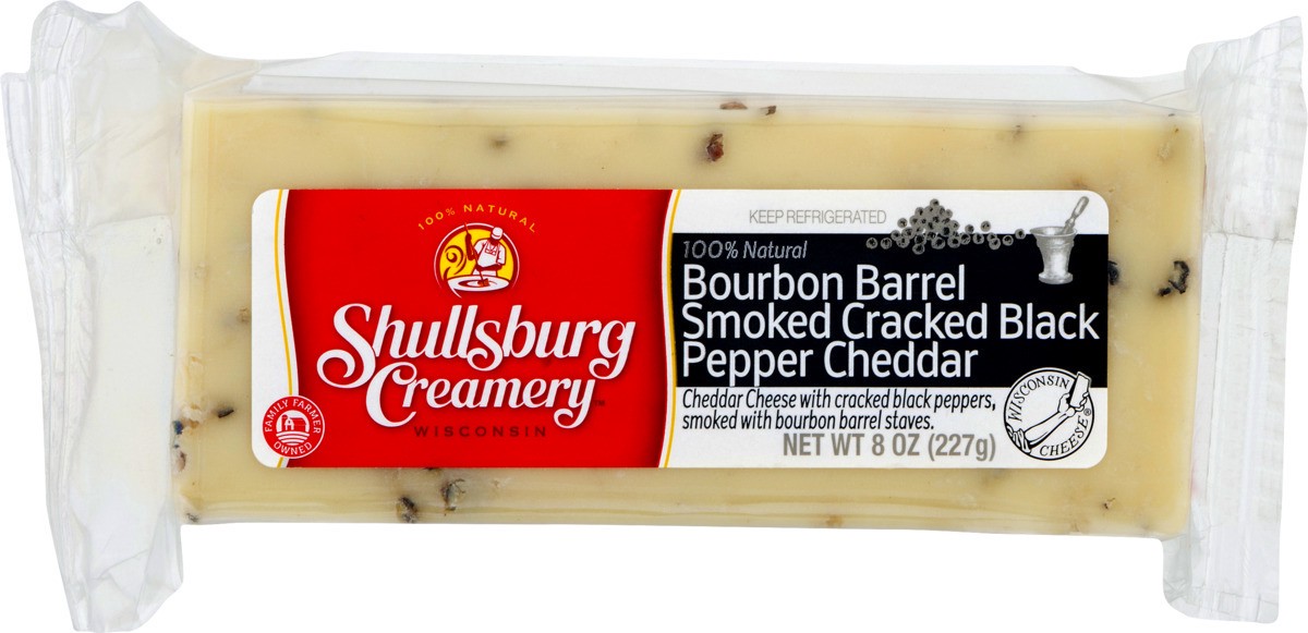 slide 8 of 11, Shullsburg Creamery Bourbon Barrel Smoked Cracked Black Pepper Cheddar Cheese 8 oz, 8 oz