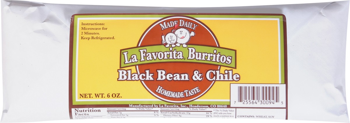 slide 6 of 9, La Favorita Black Bean & Chile Burritos 6 oz, 6 oz