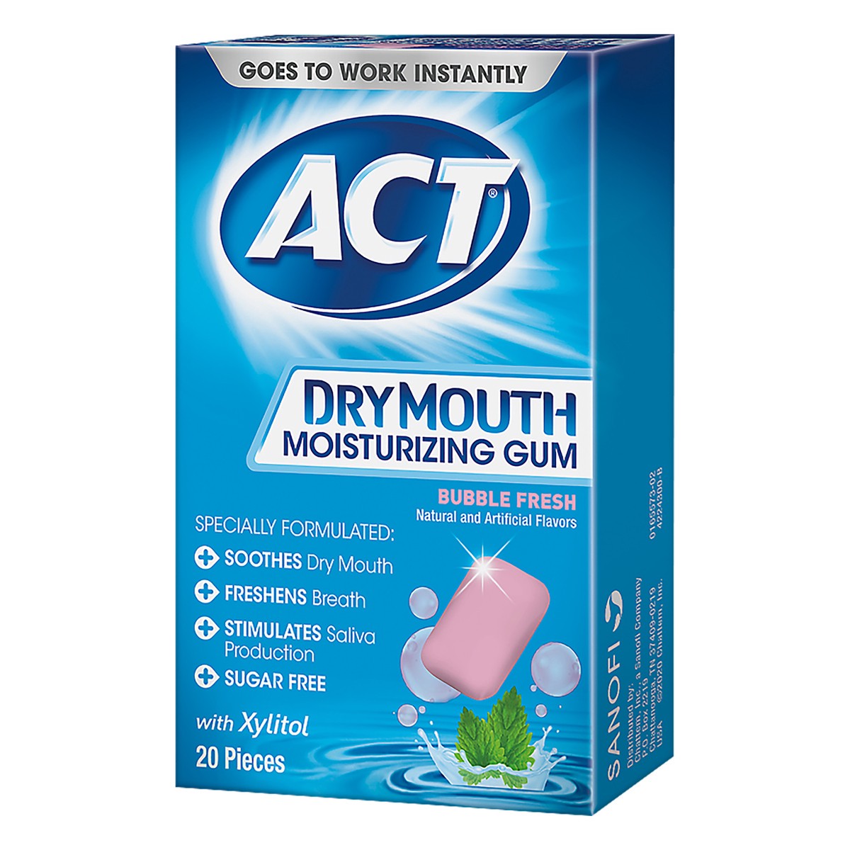 slide 3 of 4, ACT Gum, Moisturizing, Bubble Fresh, Dry Mouth, 20 ct