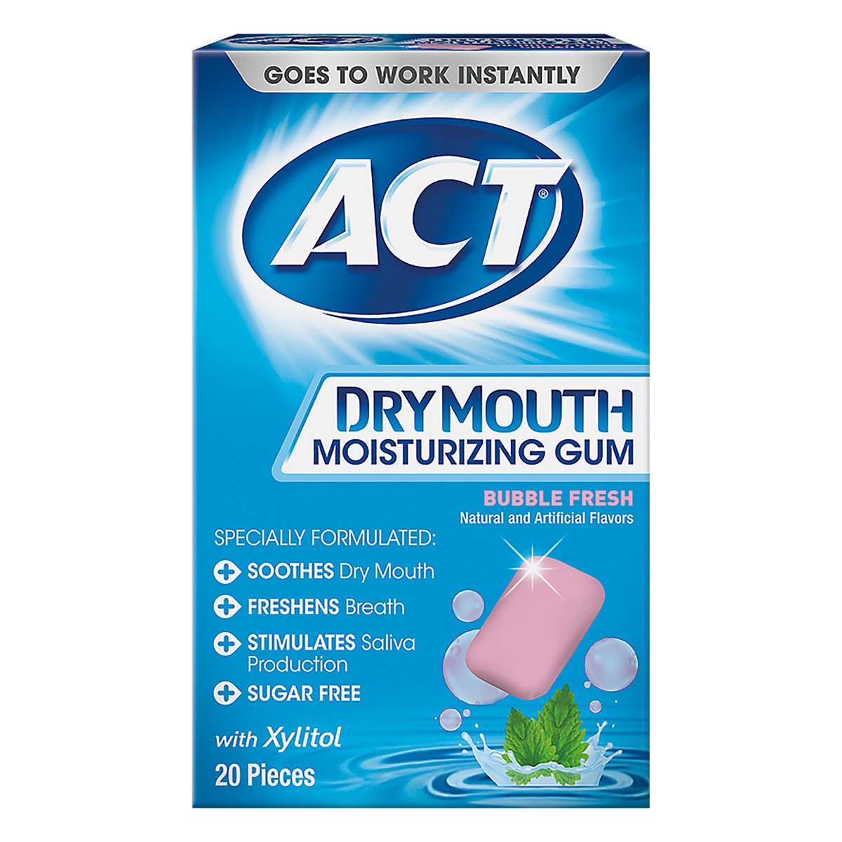 slide 1 of 4, ACT Gum, Moisturizing, Bubble Fresh, Dry Mouth, 20 ct
