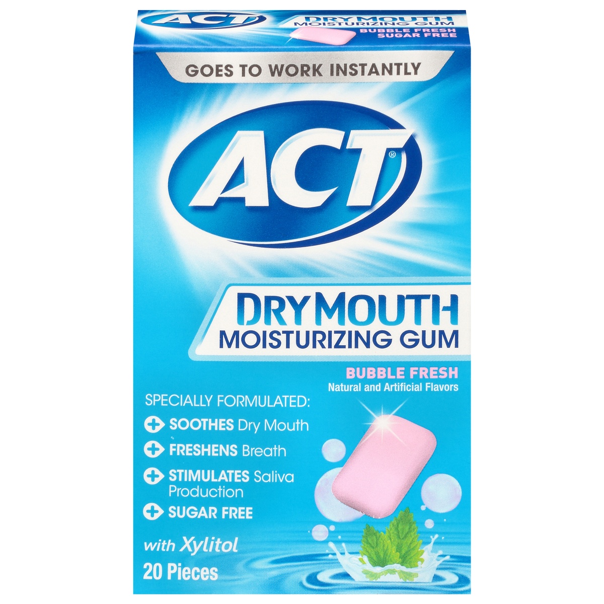 slide 1 of 1, ACT Dry Mouth Moisturizing Gum, Bubble Fresh, 20 ct
