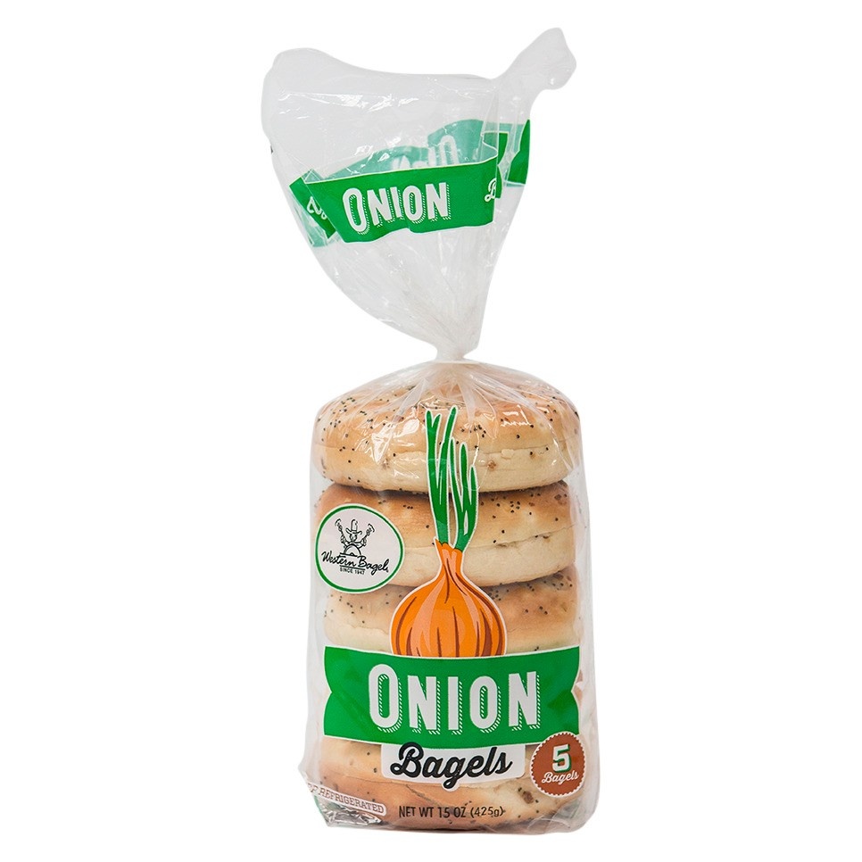 slide 1 of 4, Western Bagel Onion Bagels, 15 oz, 5 ct