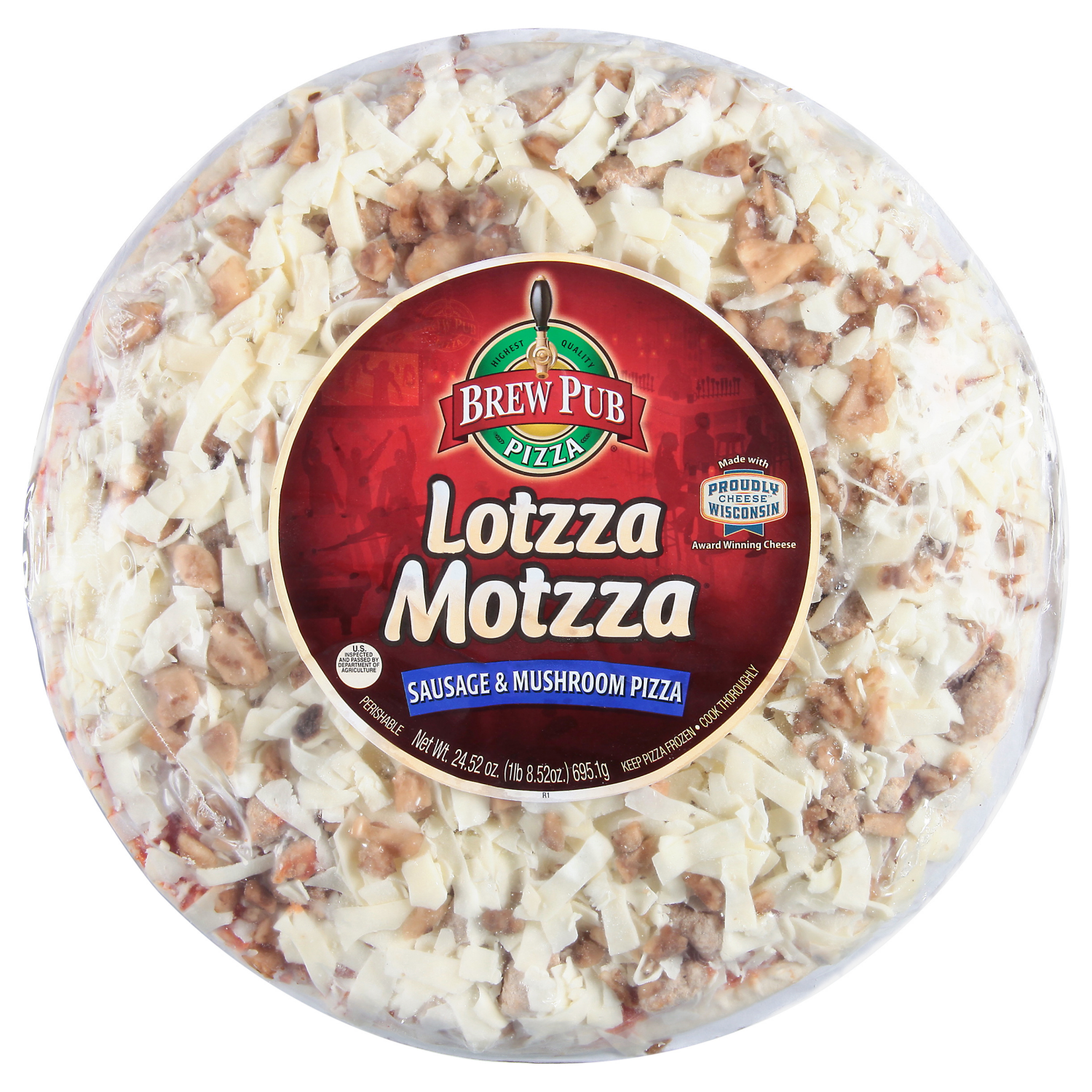slide 1 of 1, Brew Pub Pizza Lotzza Motzza Sausage & Mushroom Pizza 24.52 oz, 24.52 oz