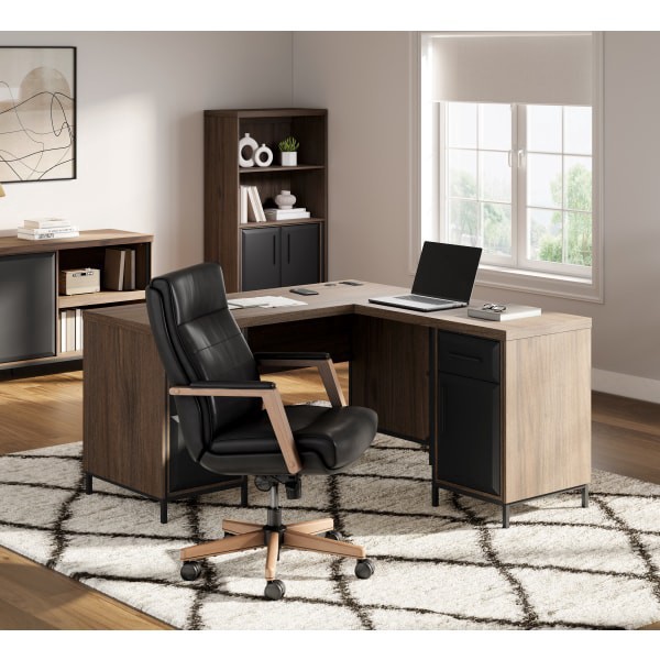 slide 9 of 10, Thomasville Alderbrook 60""W L-Shaped Corner Desk With Integrated Power Outlet, Walnut/Matte Black, 1 ct