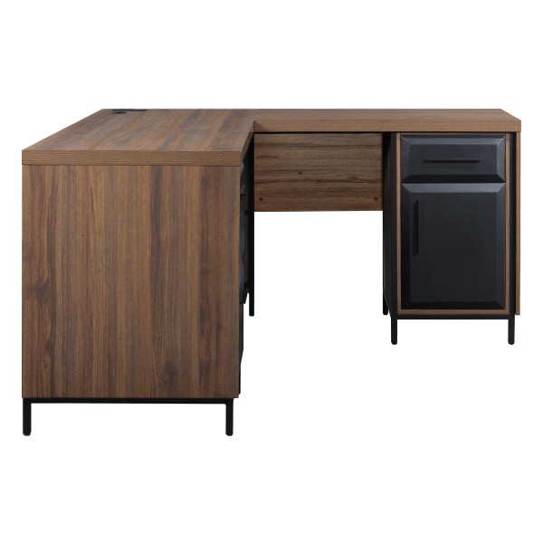 slide 4 of 10, Thomasville Alderbrook 60""W L-Shaped Corner Desk With Integrated Power Outlet, Walnut/Matte Black, 1 ct