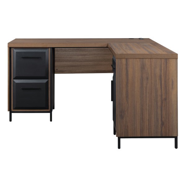 slide 3 of 10, Thomasville Alderbrook 60""W L-Shaped Corner Desk With Integrated Power Outlet, Walnut/Matte Black, 1 ct