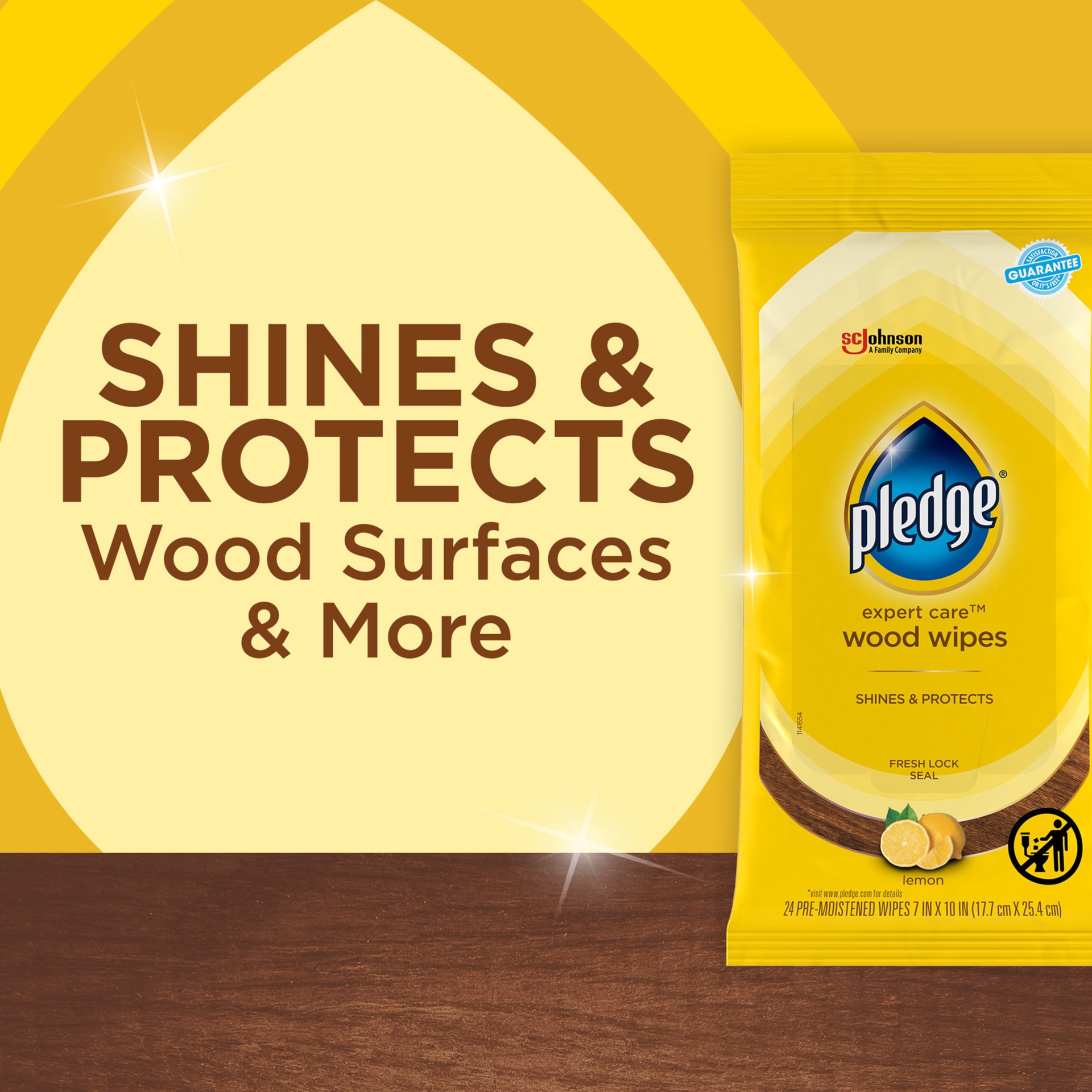 slide 2 of 6, Pledge Enhancing Wipes 24 -Count Lemon Wood furniture cleaner Pad, 1 ct