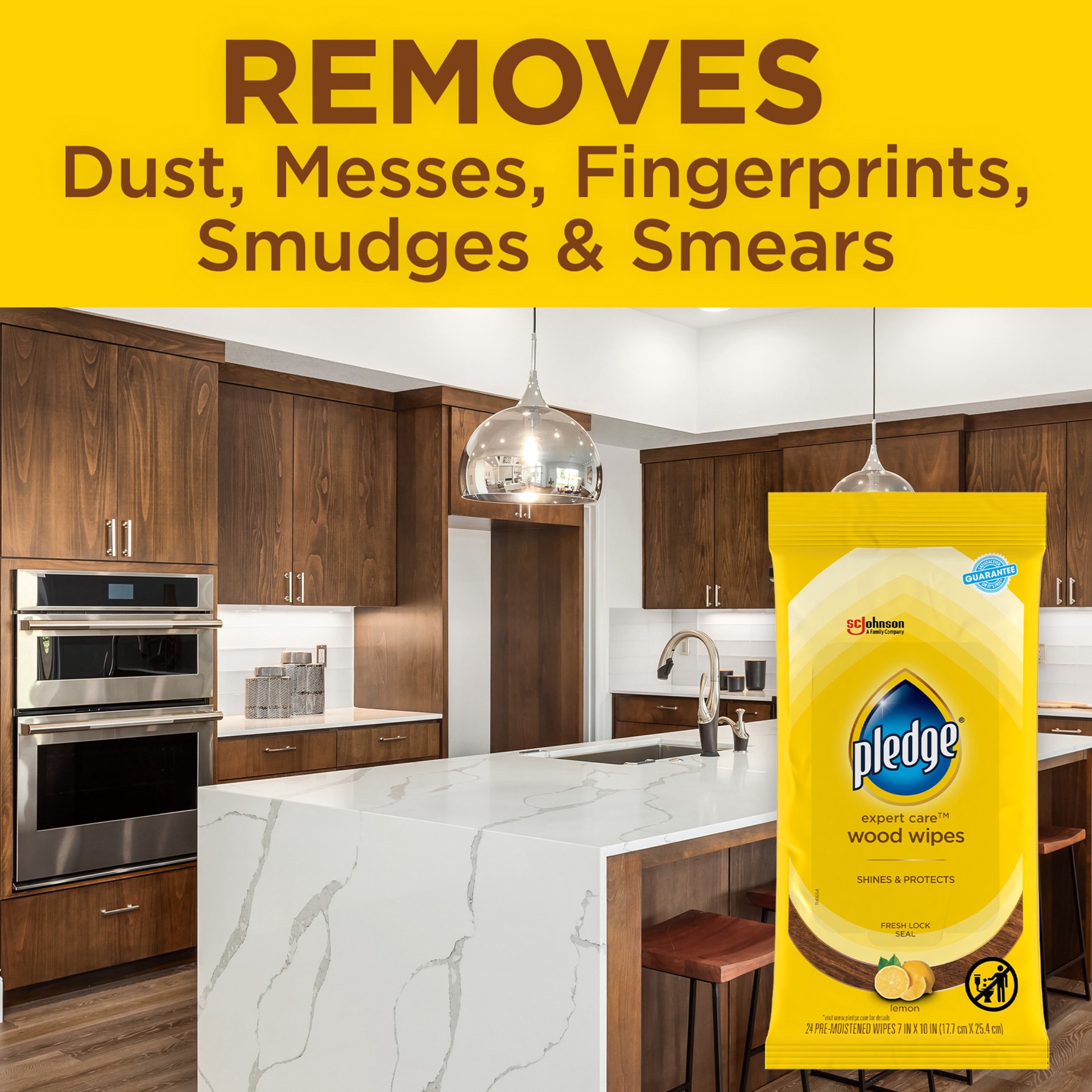 slide 3 of 6, Pledge Enhancing Wipes 24 -Count Lemon Wood furniture cleaner Pad, 1 ct