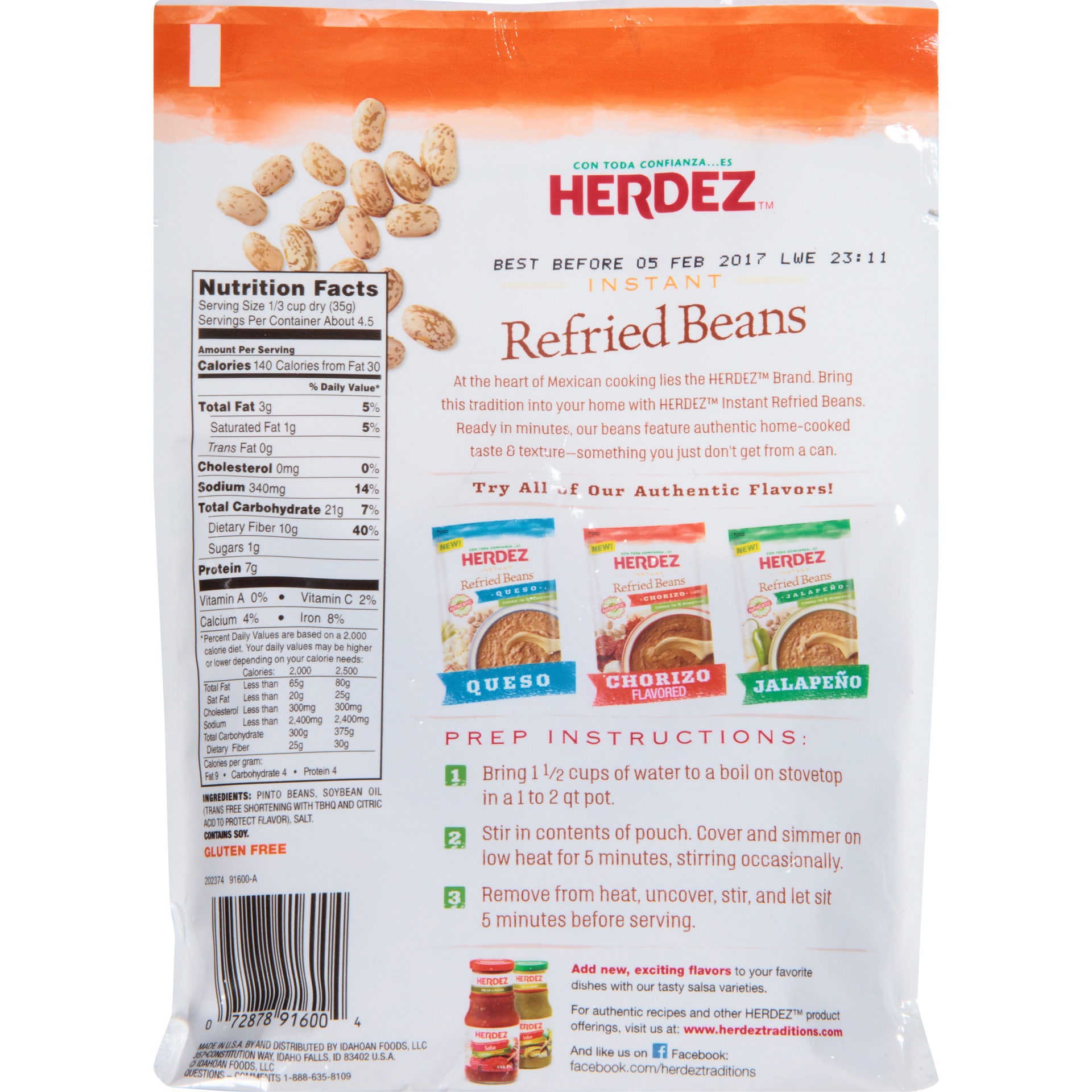 slide 4 of 6, Herdez Instant Traditional Refried Beans, 5.4 oz