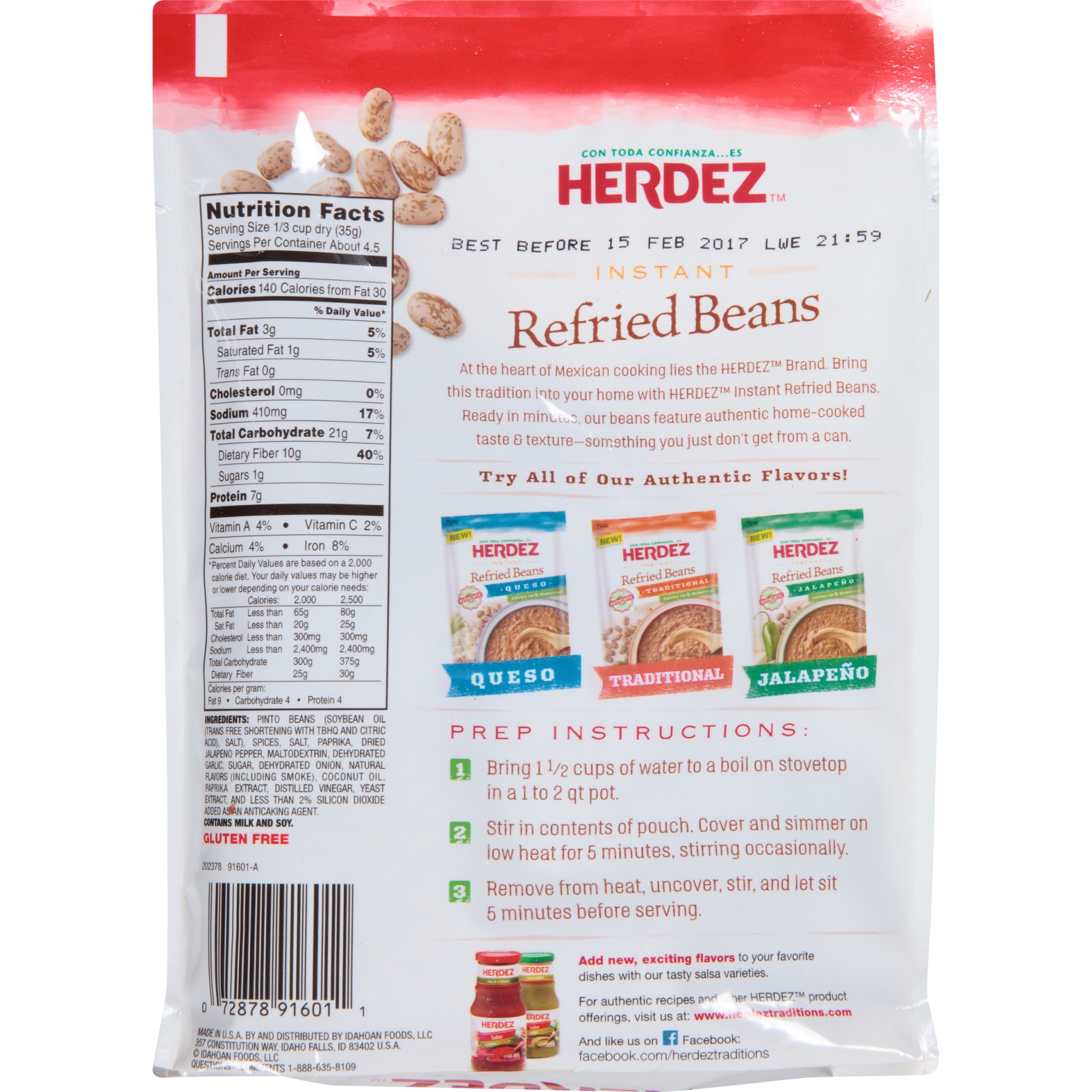 slide 4 of 6, Herdez Instant Refried Beans Con Chorizo, 5.4 oz