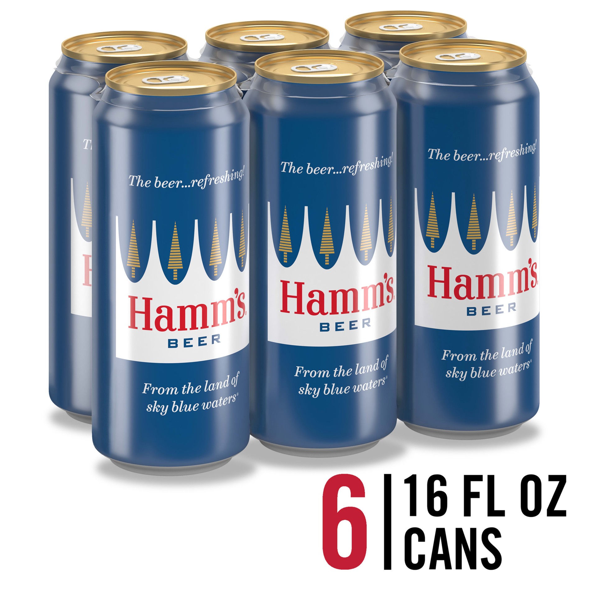 slide 1 of 2, Hamm's American-Style Lager Light Beer, 6 Pack, 16 fl oz Cans, 4.7% ABV, 16 fl oz