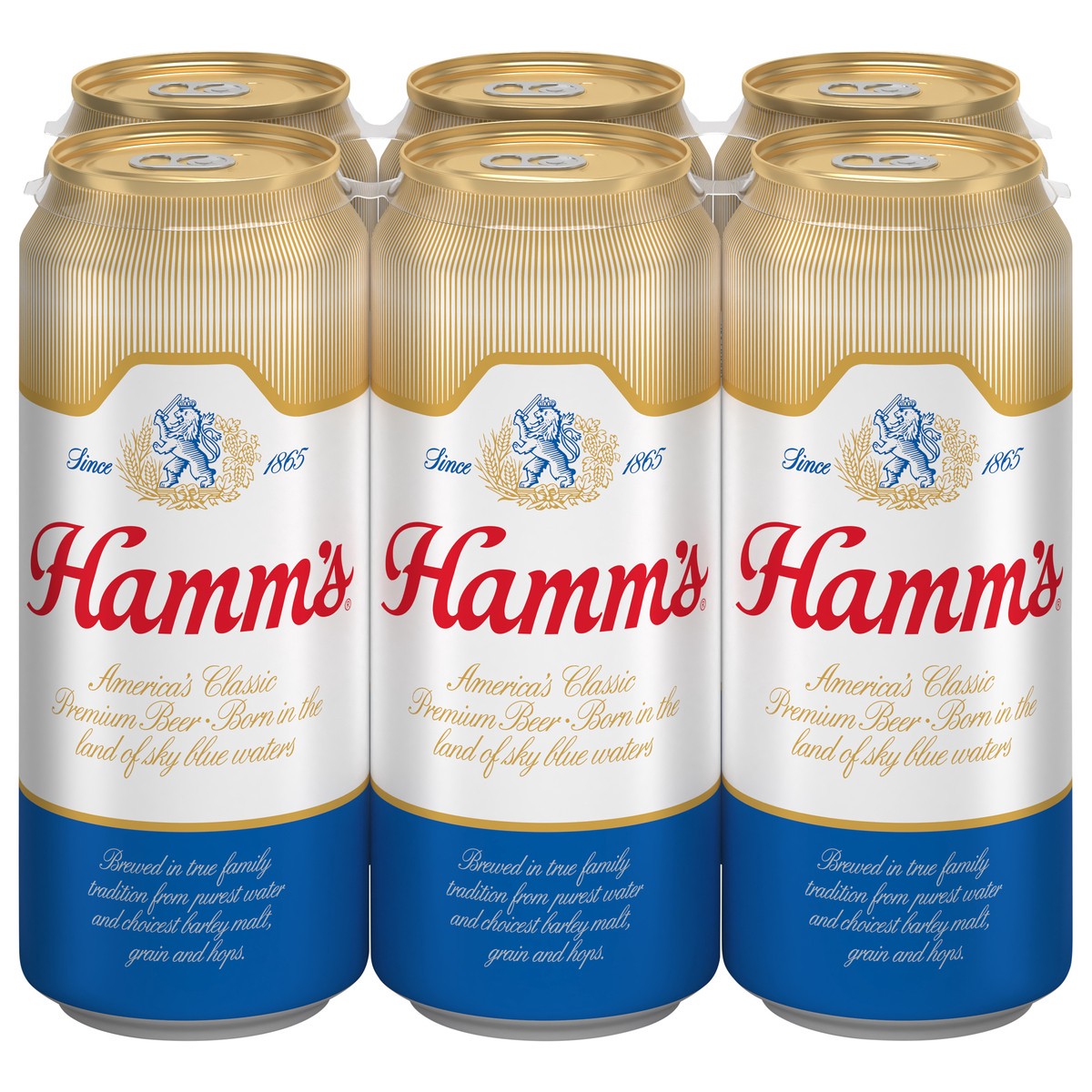 slide 1 of 2, Hamm's American-Style Lager Light Beer, 6 Pack, 16 fl oz Cans, 4.7% ABV, 16 fl oz