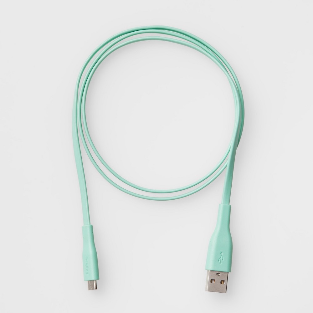 slide 3 of 3, heyday Micro USB to USB Flat TPU Cable - Teal, 3 ft