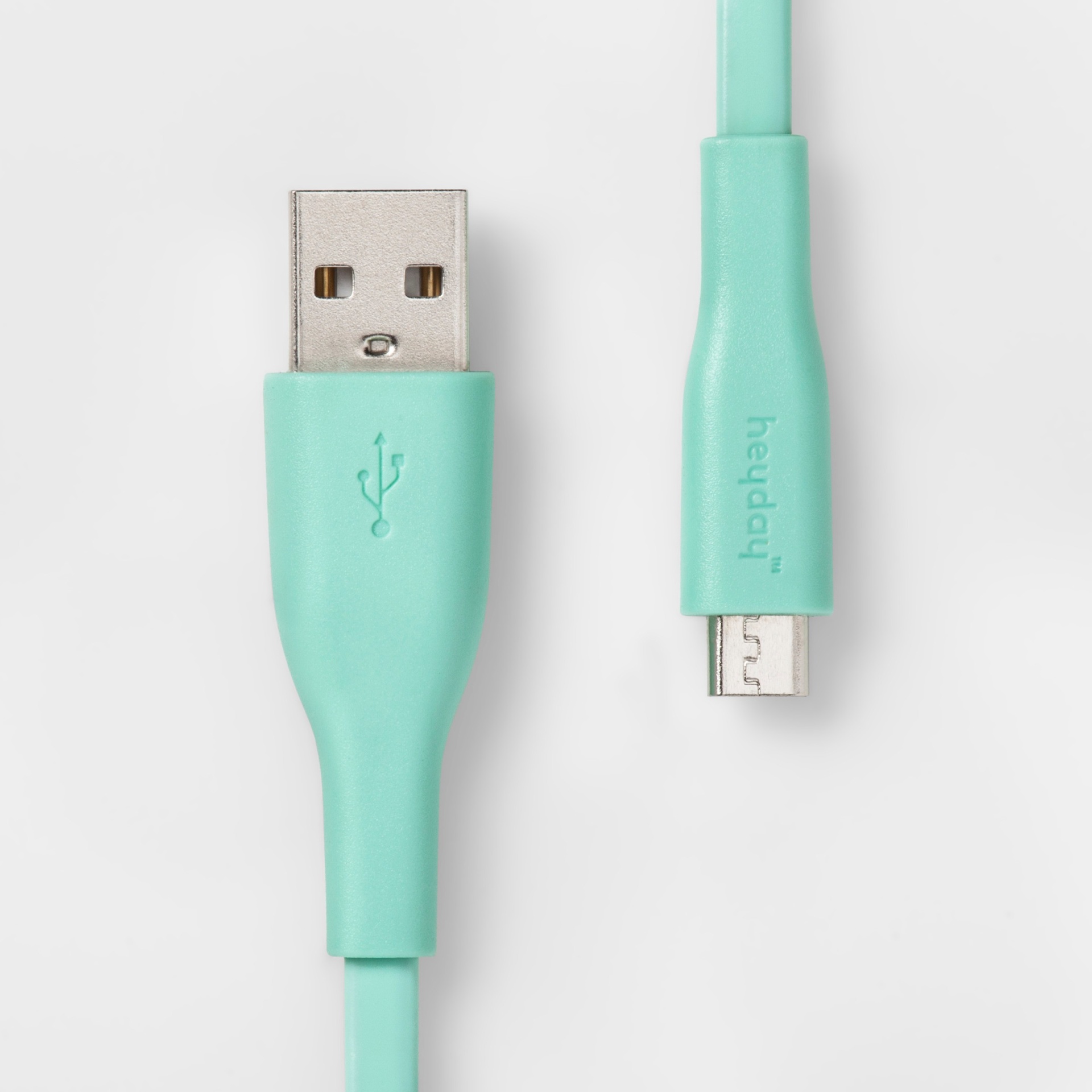 slide 1 of 3, heyday Micro USB to USB Flat TPU Cable - Teal, 3 ft