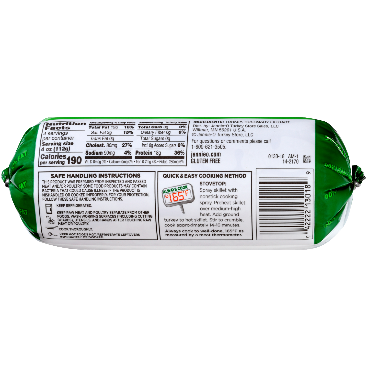 slide 2 of 4, JENNIE-O Ground Turkey 90% Lean / 10% Fat - 1 lb. chub, 16 oz