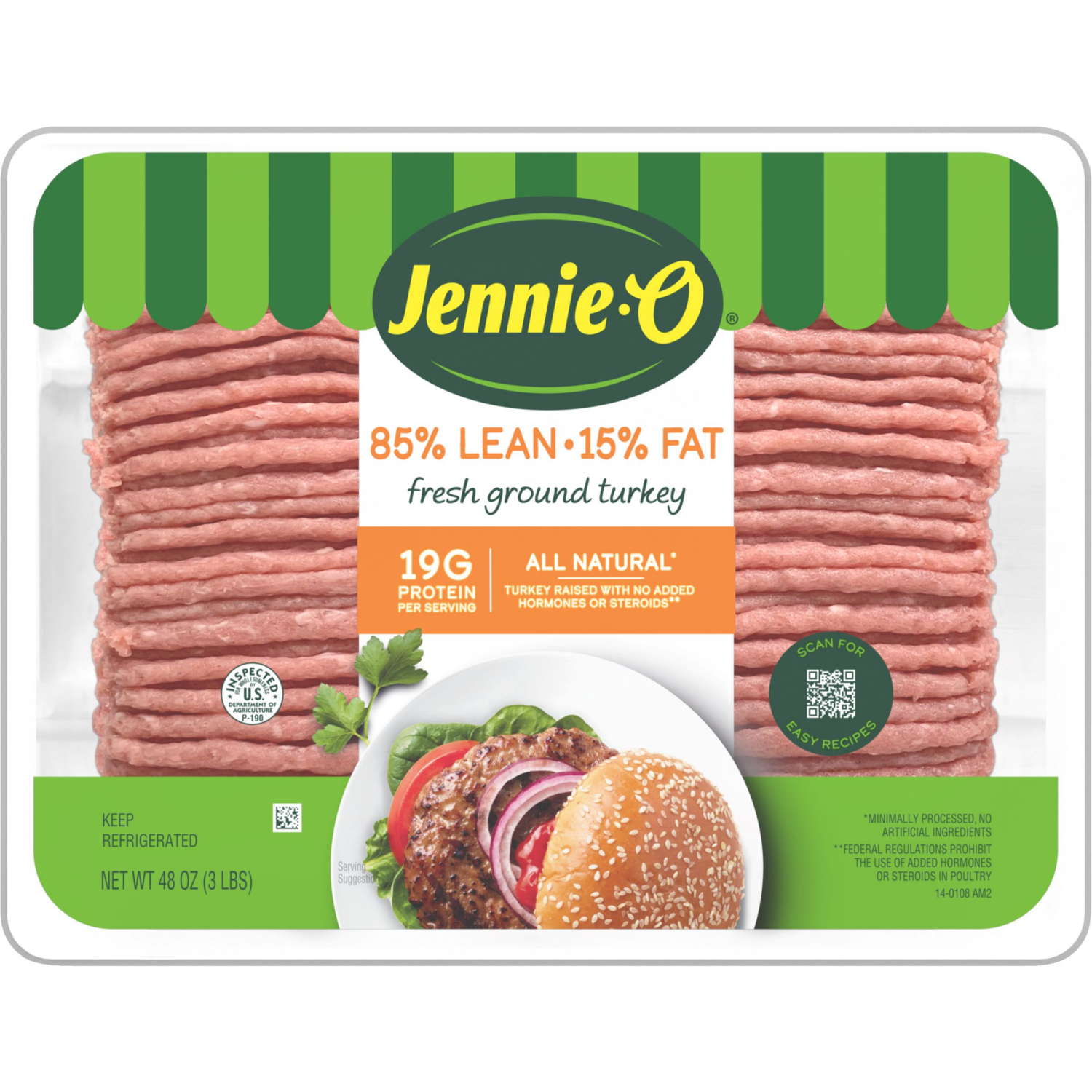 slide 1 of 3, JENNIE-O Ground Turkey 85% Lean / 15% Fat - 3 lb. tray, 48 oz