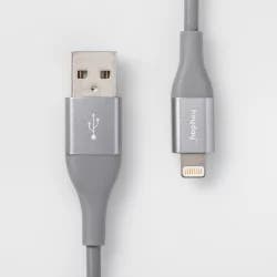 heyday 10' Lightning to USB-A Round Cable - Gray/Silver