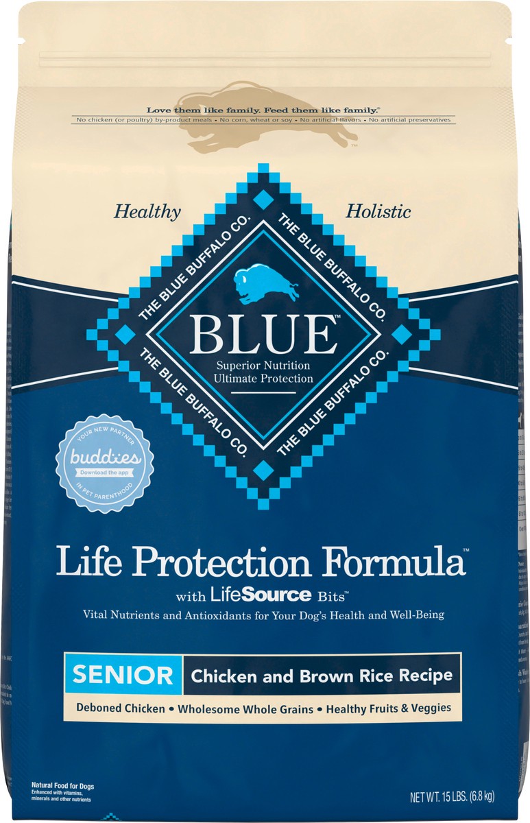 slide 10 of 10, Blue Buffalo Life Protection Formula Senior Dry Dog Food, Supports Joint Health and Mobility Chicken & Brown Rice Recipe, 15-lb Bag, 15 lb