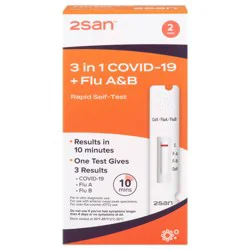 2San 3-in-1 COVID-19 + Flu A&B Rapid Self-Test, 2 Each