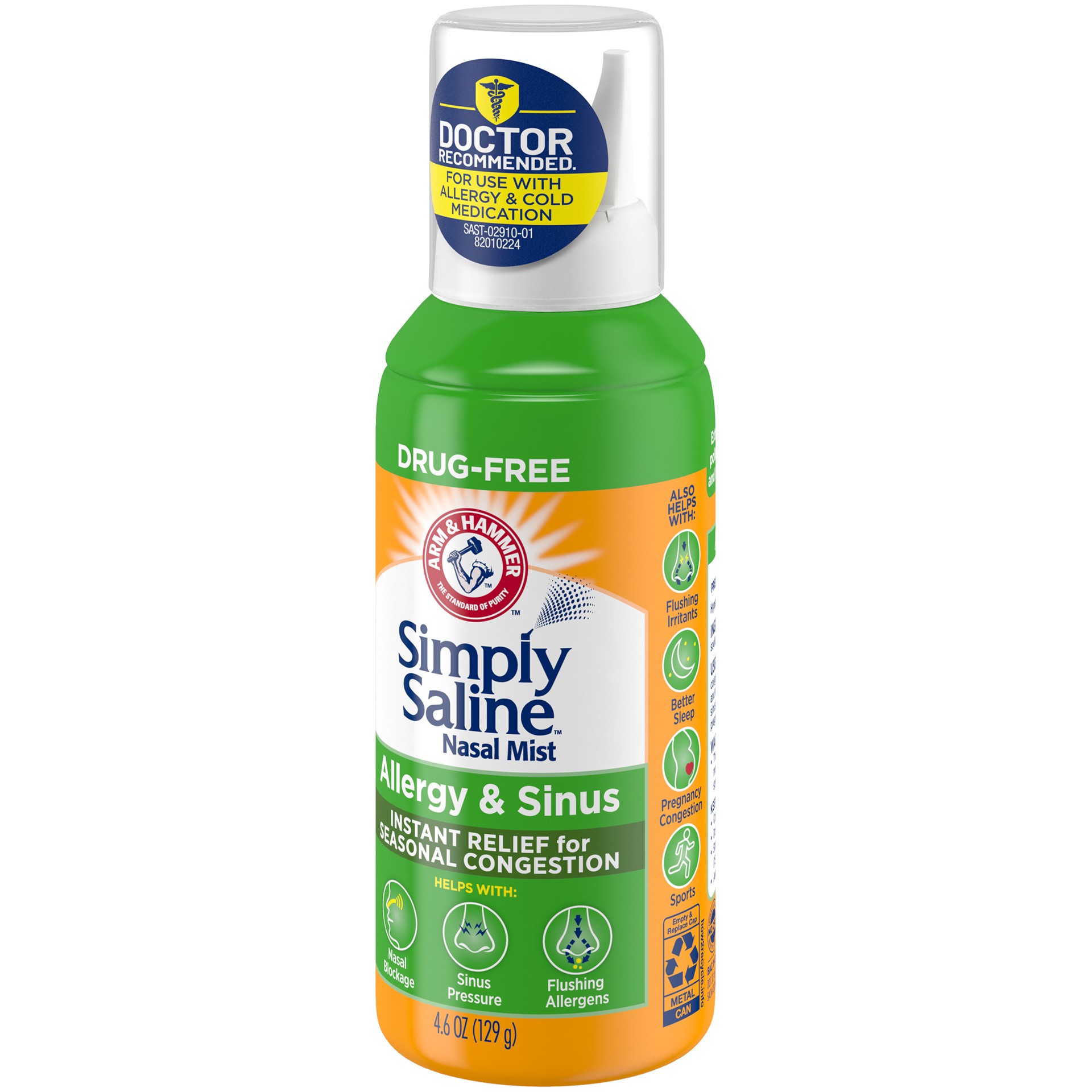 slide 2 of 4, Arm & Hammer Simply Saline Allergy Sinus Nasal Mist 4.6oz- Instant Relief for Allergy Congestion- One 4.6oz Bottle, 4.60 fl oz