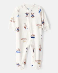Carter's Carters Baby Boy Animal Ski Print Loose Fit Long-Sleeve Sleep & Play Pajamas - Cream Cream NB