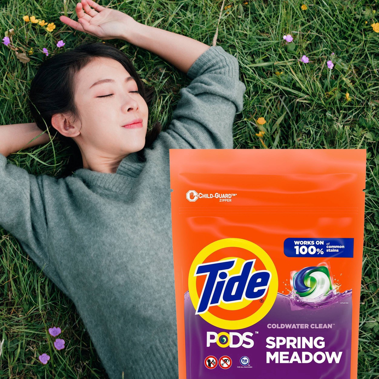 slide 52 of 90, Tide PODS laundry detergent pacs, 3-in-1 Stain Remover, Odor Fighter, Color Protector, 31 Count, HE compatible, Spring Meadow Scent, 31 ct